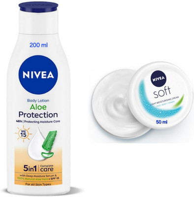 NIVEA Aloe Protection Body Lotion - 200ml & Soft Light Moisturizing Cream - 50ml(250 ml)