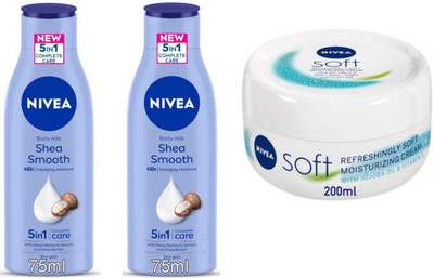 NIVEA smooth milk75ml bodylotion 2pc soft creme 200ml(350 ml)