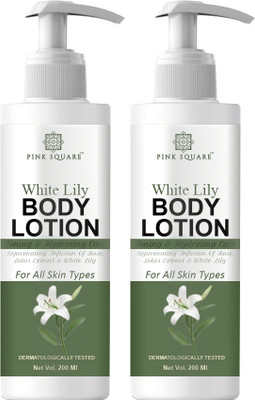 Pink Square White Lily Body Lotion Skin Brightening & Whitening, Hand & Body Lotion 200MLx2(400 ml)