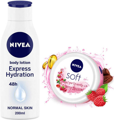 NIVEA Express Hydration 200ml lotion Soft Berry 100ml Cream(300 ml)