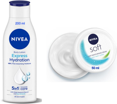 NIVEA Express Hydration Body Lotion -200ml & Soft light Moisturizing Cream -50ml(250 ml)