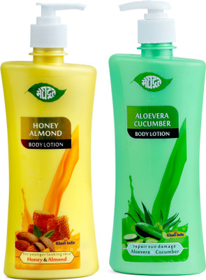 MEGHDOOT Ayurvedic Combo of Honey Almond and Aloevera Cucumber Body Lotion(Pack of 2)(1000 ml)