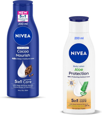 NIVEA Lotion 200ml - Cocoa Nourish & Aloe Protection SPF 15 (Pack of 2)(400 ml)