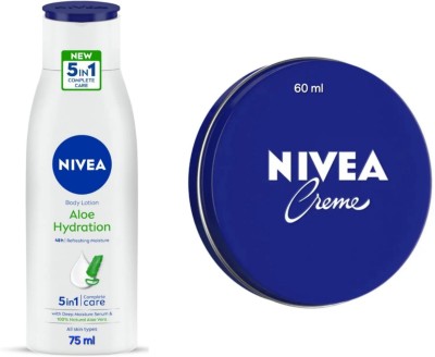 NIVEA Aloe Hydration Body Lotion - 75ml & Cream - 60ml (Pack of 2)(75 ml)