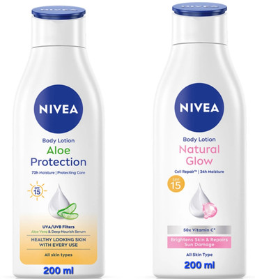 NIVEA ALOE PROTECTION BODY LOTION 200 ML & NATURAL GLOW BODY LOTION 200 ML(400 ml)