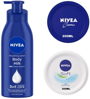 NIVEA Body Milk Body Lotion 400 ML , Creme 200 ML & Soft Cream 300 ML(900 ml)