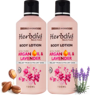 Herbdiva Argan Oil & Lavender Body Lotion (Pack of 2)|Double Hydration(200 g)