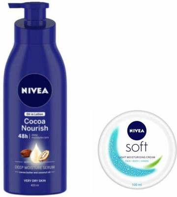 NIVEA Cocoa Nourish Lotion 400 Ml 1, Soft Light Moisturser 100 ml Ml 1(500 ml)