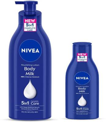 NIVEA Body Milk Nourishing Body Lotion For Dry To Very Dry Skin Combo Pack 600ml+120ml