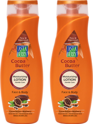 ASTABERRY Cocoa Butter Body Lotion, Pack of 2, 300ml (2 x 300ml) - Nourishes & Hydrates, Goodness of Cocoa Butter & Bearberry(600 ml)