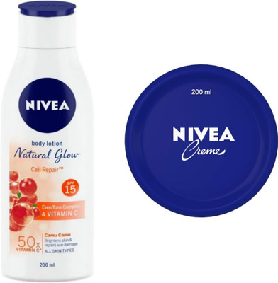 NIVEA Natural Glow Cell Repair Body Lotion - 200ml & Cream - 200ml (Pack of 2)(400 ml)