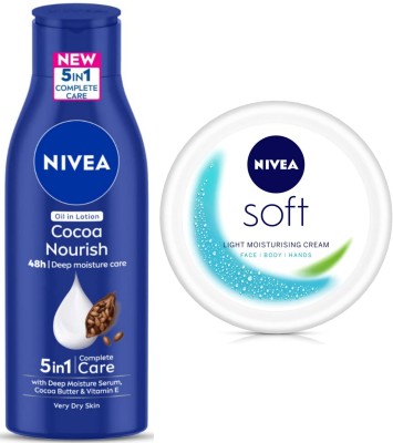 NIVEA Cocoa Nourish 200ml & Soft Creme 200ml Combo(400 ml)