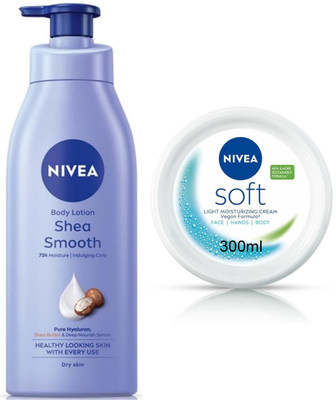 NIVEA Soft Light Moisturizer Cream 300ml & Shea Smooth Lotion 400ml (Pack of 2)(700 ml)