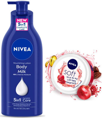NIVEA Body milk 400ml Lotion and Soft Pomegranate 100ml Cream(500 ml)