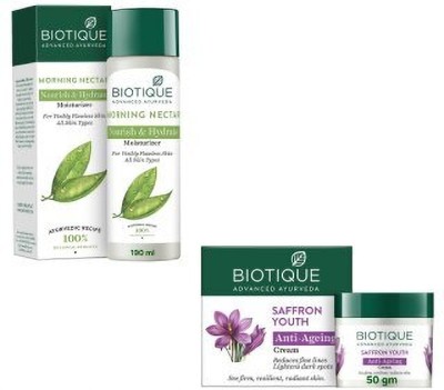 BIOTIQUE Morning Nectar Moisturizer 190ml & Saffron Youth Cream 50g (Pack of 2)(240 ml)