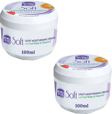 BOROPLUS Soft Light Moisturising Cream Vitamin E For Soft Fresh Skin Pack of - 100ml x 2(200 ml)