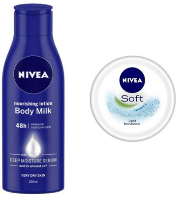 NIVEA Body Milk Lotion 200Ml & Soft Light Moisturizer 100 Ml(300 ml)