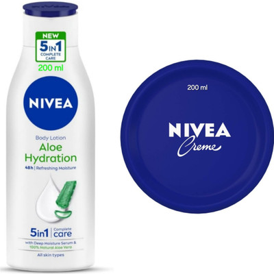 NIVEA Aloe Hydration Body Lotion - 200ml & Cream - 200ml (Pack of 2)(400 ml)