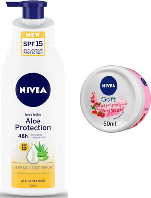 NIVEA Berry Blossom 50ml Cream and Aloe Protection 400ml Lotion set of 2pc(450 ml)