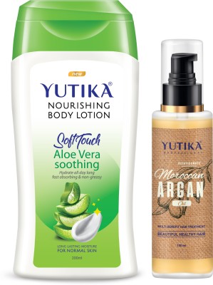 Yutika Aloevera Body Lotion For Women 200 ml and Moroccan Hair Oil 100 ml (Pack OF 2)(300 ml)