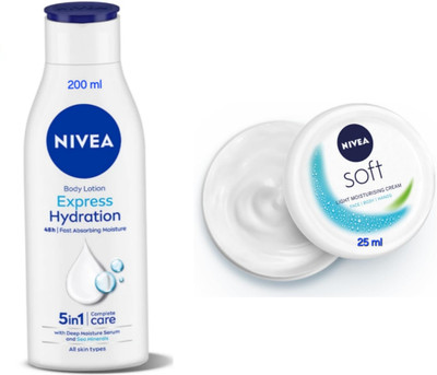 NIVEA Express Hydration Body Lotion -200ml & Soft light Moisturizing Cream -25ml(225 ml)