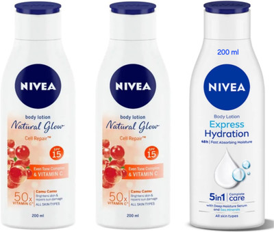 NIVEA Body Lotion 200ml - N.G. Cell Repair -2pcs & Express Hydration (Pack of 3)(600 ml)