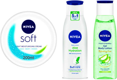 NIVEA Aloe hydration 75ml Aloe Gel 75ml and Soft 200ml Set of 3(350 ml)