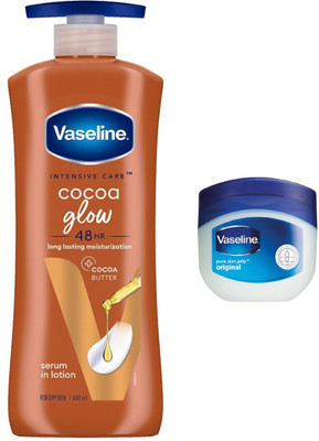 Vaseline Intensive Care, Cocoa Glow Lotion, 600ml | Pure Skin Jelly Original, 20ml(620 ml)
