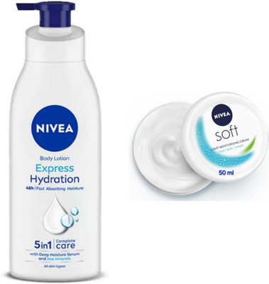 NIVEA Express Hydration Body Lotion - 400ml & Soft Light Moisturizing Cream - 50ml(450 ml)