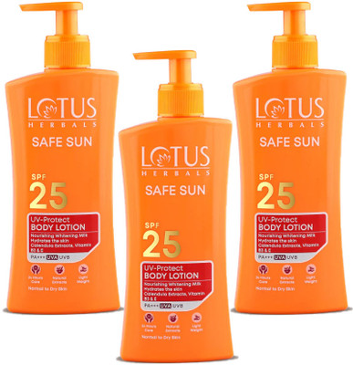 LOTUS HERBALS Safe Sun UV Protect Body Lotion SPF 25 PA+++_250ml ( Pack Of 3 )(750 ml)