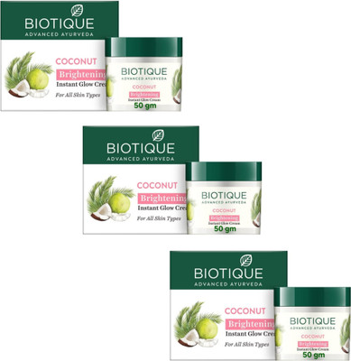 BIOTIQUE Cococnut Brightening Instant Glow Cream - 50g. (Pack of 3)(150 g)