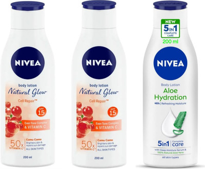 NIVEA Body Lotion 200ml - N.G. Cell Repair SPF 15 -2pcs & Aloe Hydration (Pack of 3)(600 ml)