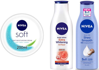 NIVEA Shea Smooth Milk 75ml Cell repair75ml and Soft 200ml Set of 3(350 ml)