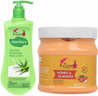 I TOUCH HERBAL Honey And Almond Cold Cream 500 ml + AloeVera Body Lotion 350 ml(850 ml)