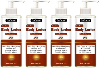 GABANA Shea Butter With Lactic Acid Body Lotion Winter Moisturizer (200ml) Pack of 4(800 ml)