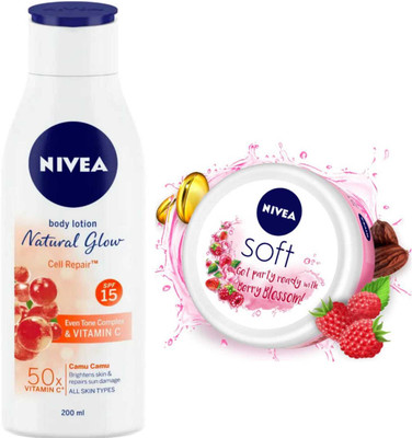 NIVEA NG Cell Repair200ml lotion Soft Berry 100ml Cream(300 ml)