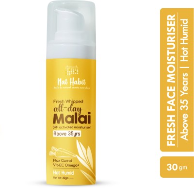 Nat Habit Malai Face Cream For Summer With Fresh Whipped Flax Carrot Vitamins E,C & Omega+(30 g)
