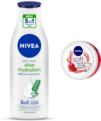 NIVEA Aloe Hydration 200ml body lotion and Pomegranate 50ml cream 2pc set(300 ml)
