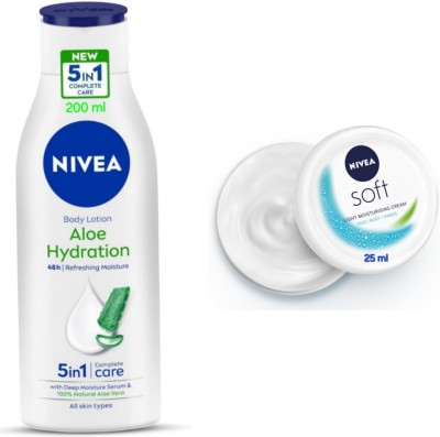 NIVEA Aloe Hydration Body Lotion - 200ml & Soft Light Moisturizing Cream - 25ml(225 ml)