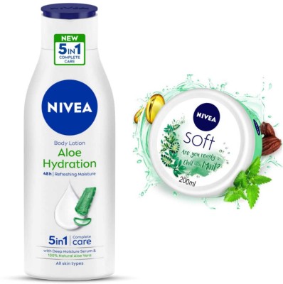 NIVEA Aloe Hydration 200ml Lotion and Chilled Mint cream set of 2pc(400 ml)