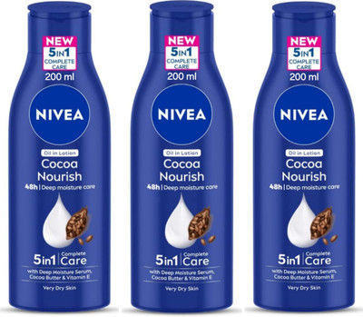NIVEA Cocoa Nourish 5 in 1 Complete Care Body Lotion - 200ml (Pack of 3)(600 ml)