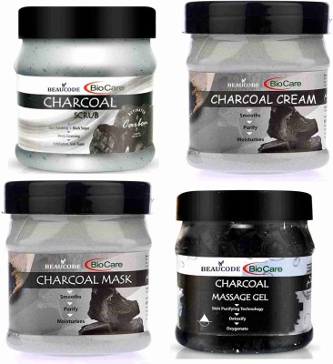 BEAUCODE BioCare Charcoal Facial kit Scrub+gel+mask+cream-4PC-250g(1000 ml)