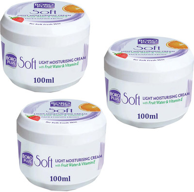 BOROPLUS Soft Light Moisturising Cream Vitamin E For Soft Fresh Skin Pack of - 100ml x 3(300 ml)