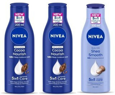 NIVEA Body Lotion 200ml - Cocoa Nourish -2pcs & Shea Smooth (Pack of 3)(600 ml)