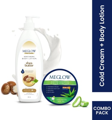 meglow Shea Butter Body Lotion 500ml + Aloevera Moisturizing Cold Cream 125g(625 ml)