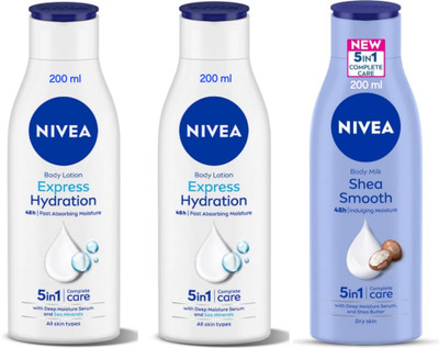 NIVEA Body Lotion 200ml - Express Hydration -2pcs & Shea Smooth (Pack of 3)(600 ml)