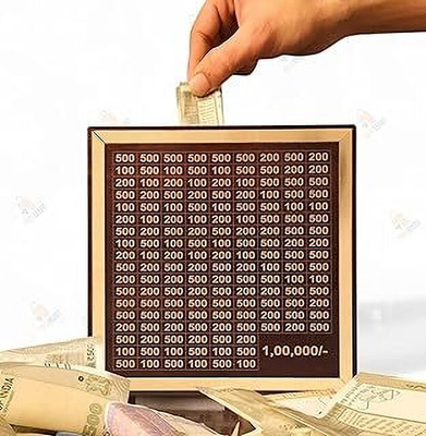 Dhanalskhmii Premium Wooden 1 Lakh Piggy Bank | Trending 100000 Savings Box for Adults & Kids Wooden, PTFE (Non-stick) Money Clip(Brown, Gold)