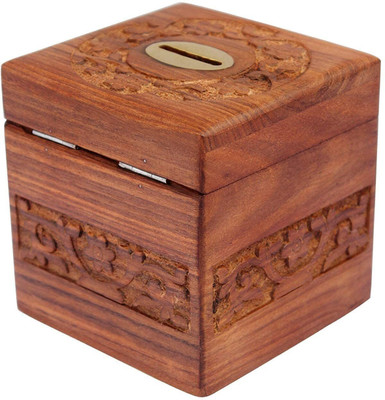 TFS Money Bank Box/Piggy Bank Coin Box For Children gifts Wooden Money Clip(Brown)