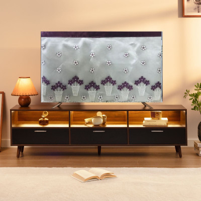 QSTED Purple Floral Embroidered Fabric Cover for 43 inch LCD/LED TV  - WHITE KUNJA 43 B