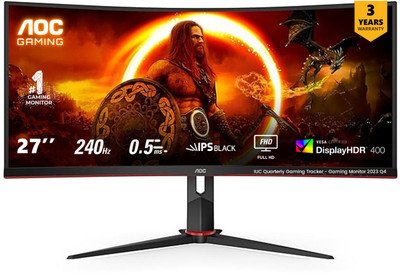 AOC 68.58 cm (27 inch) Curved Full HD LED Backlit IPS Panel Gaming Monitor (27G2Z)(AMD Free Sync, Response Time: 0.5 ms, 240 Hz Refresh Rate)